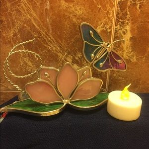 Stained glass Lotus Flower & Butterfly  figurine
